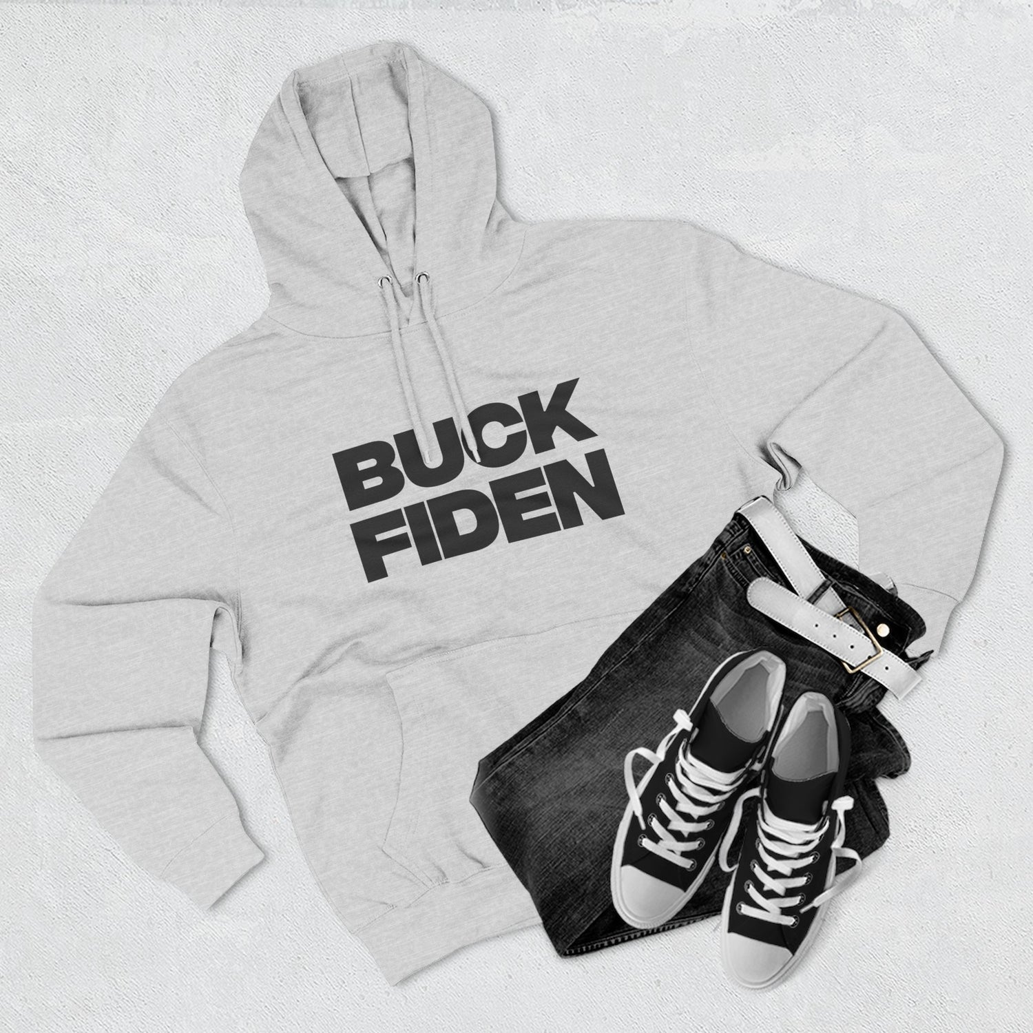 "Buck Fiden" Hoodie — Bold Text Political Satire Streetwear Pullover for Trendsetters