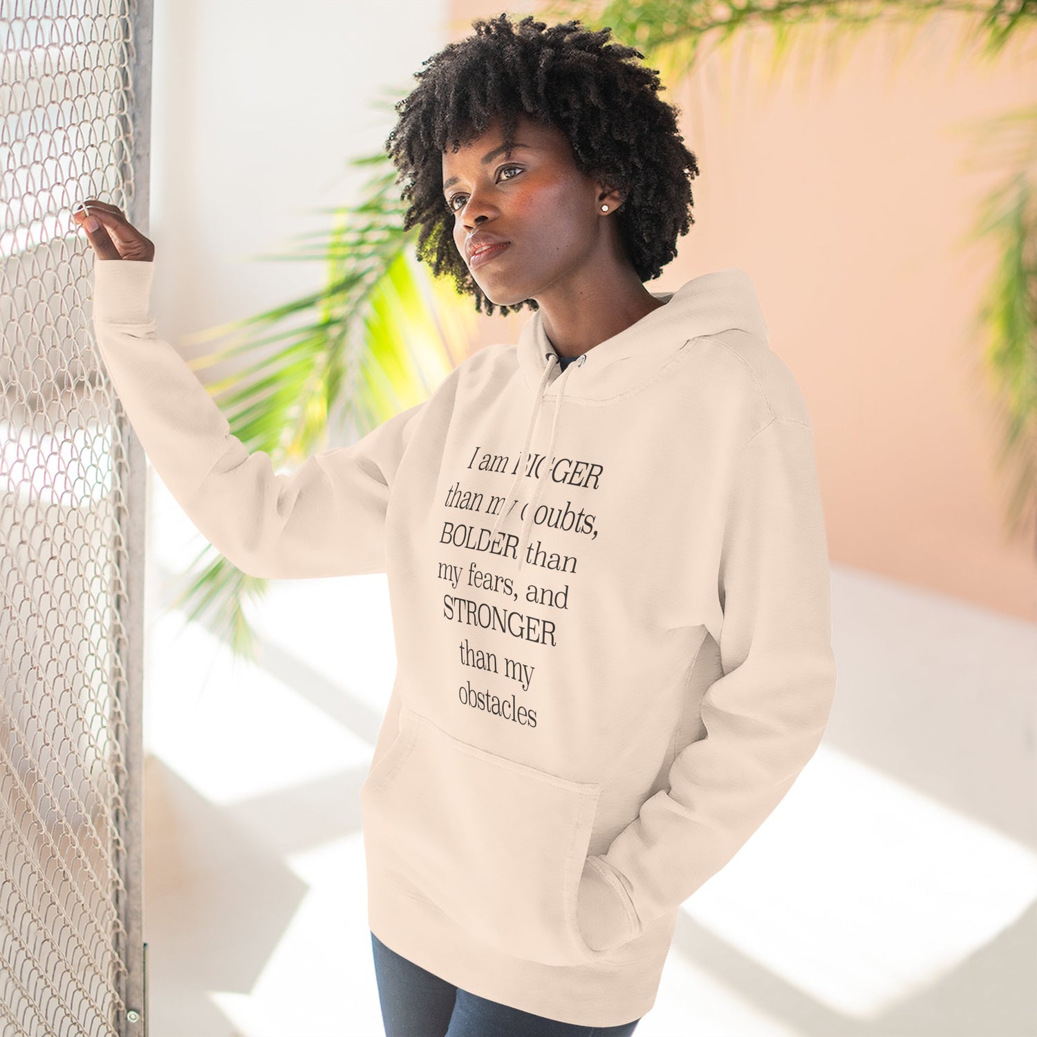 "I am BIGGERthan my doubts, BOLDER than my fears, and STRONGER than my obstacles" Hoodie — Positive Affirmation Art Pullover for Trendsetters