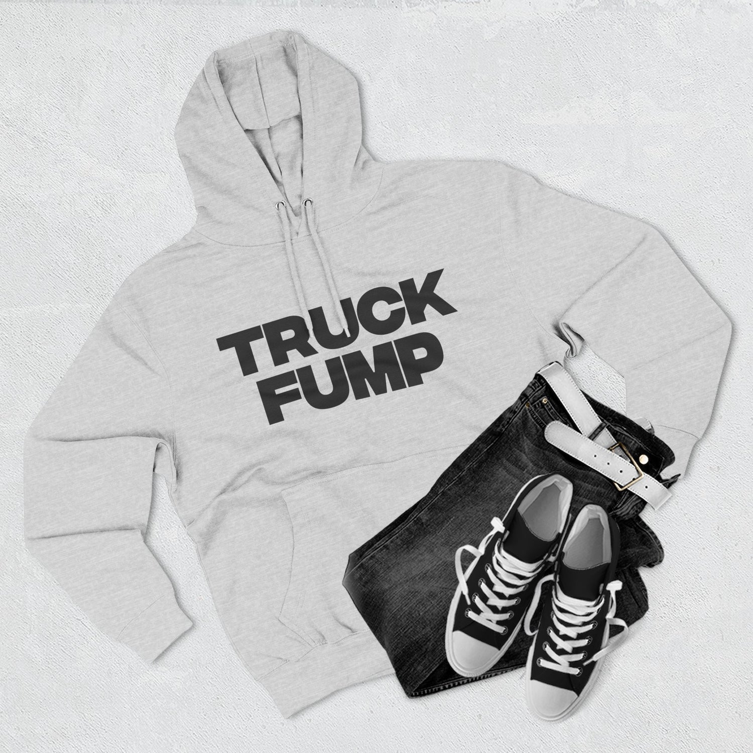"Truck Fump" Hoodie — Bold Text Political Satire Streetwear Pullover for Trendsetters