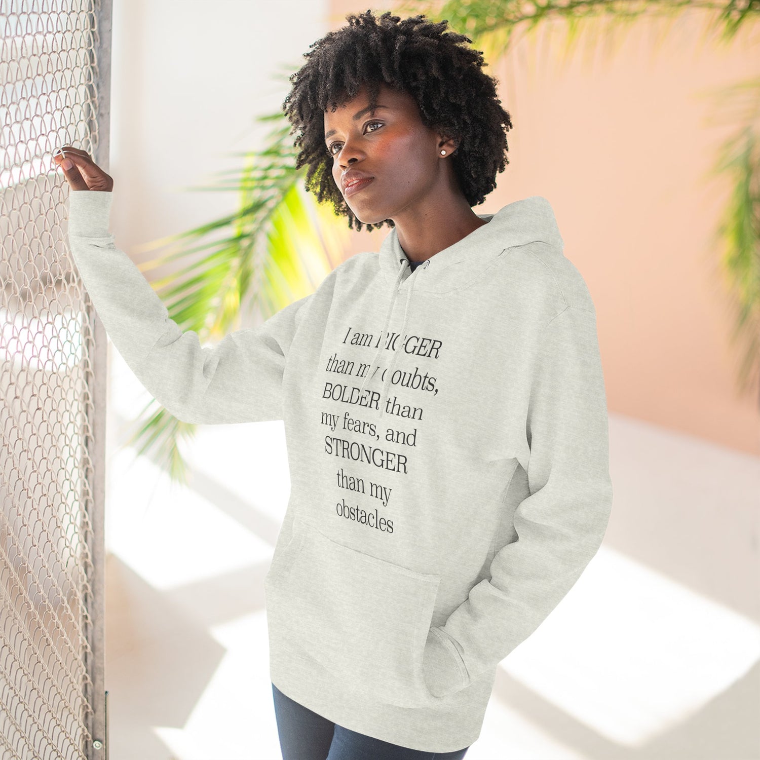 "I am BIGGERthan my doubts, BOLDER than my fears, and STRONGER than my obstacles" Hoodie — Positive Affirmation Art Pullover for Trendsetters