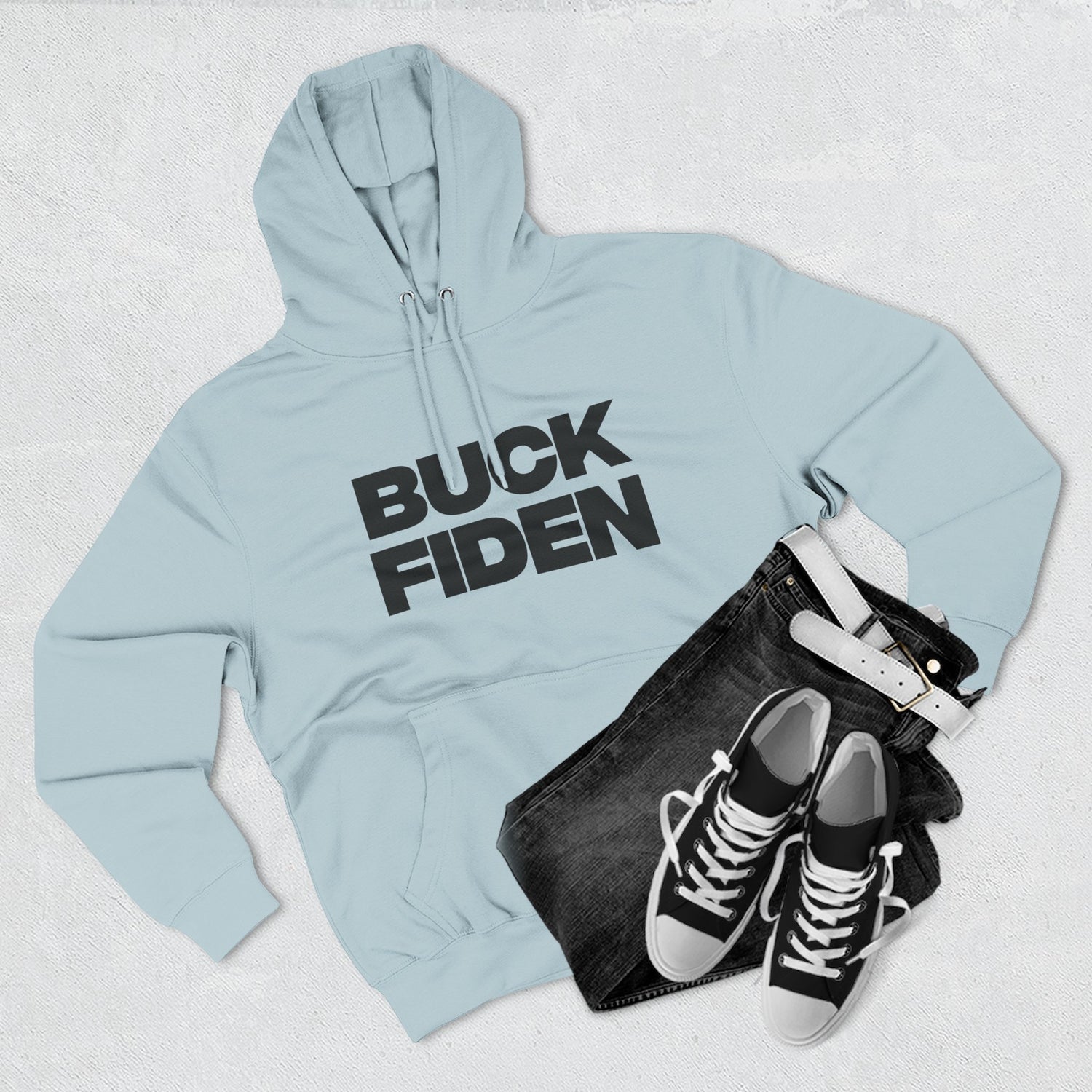 "Buck Fiden" Hoodie — Bold Text Political Satire Streetwear Pullover for Trendsetters