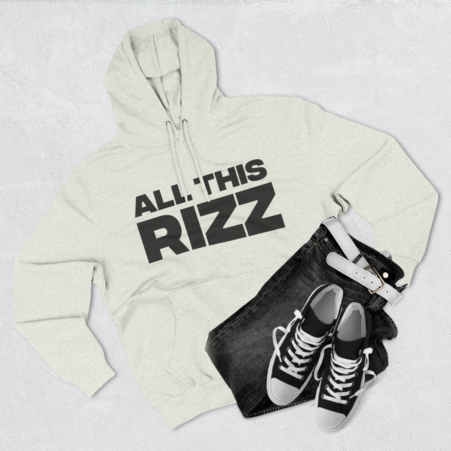 "All This Rizz" Hoodie — Bold Text Streetwear Pullover for Trendsetters