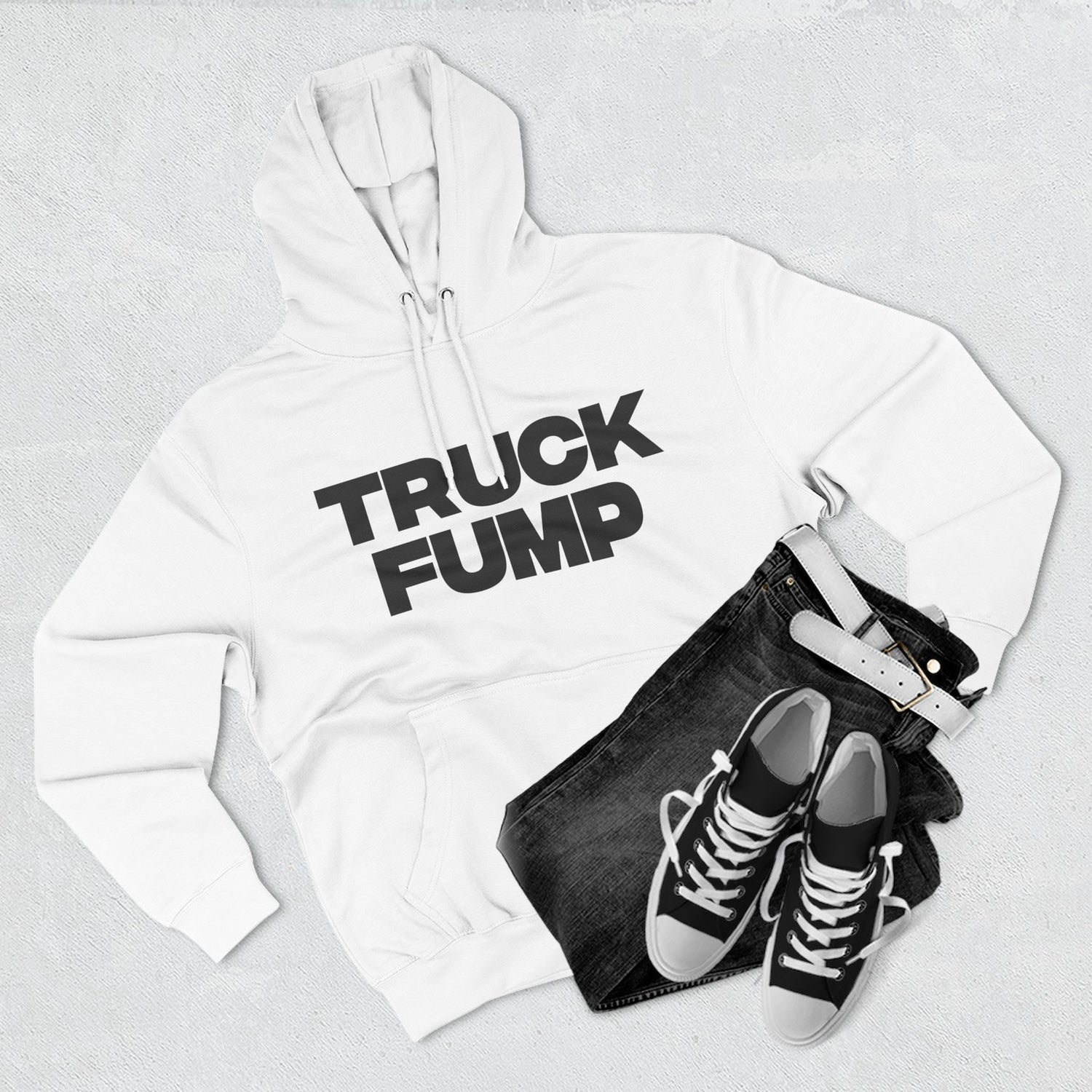 "Truck Fump" Hoodie — Bold Text Political Satire Streetwear Pullover for Trendsetters