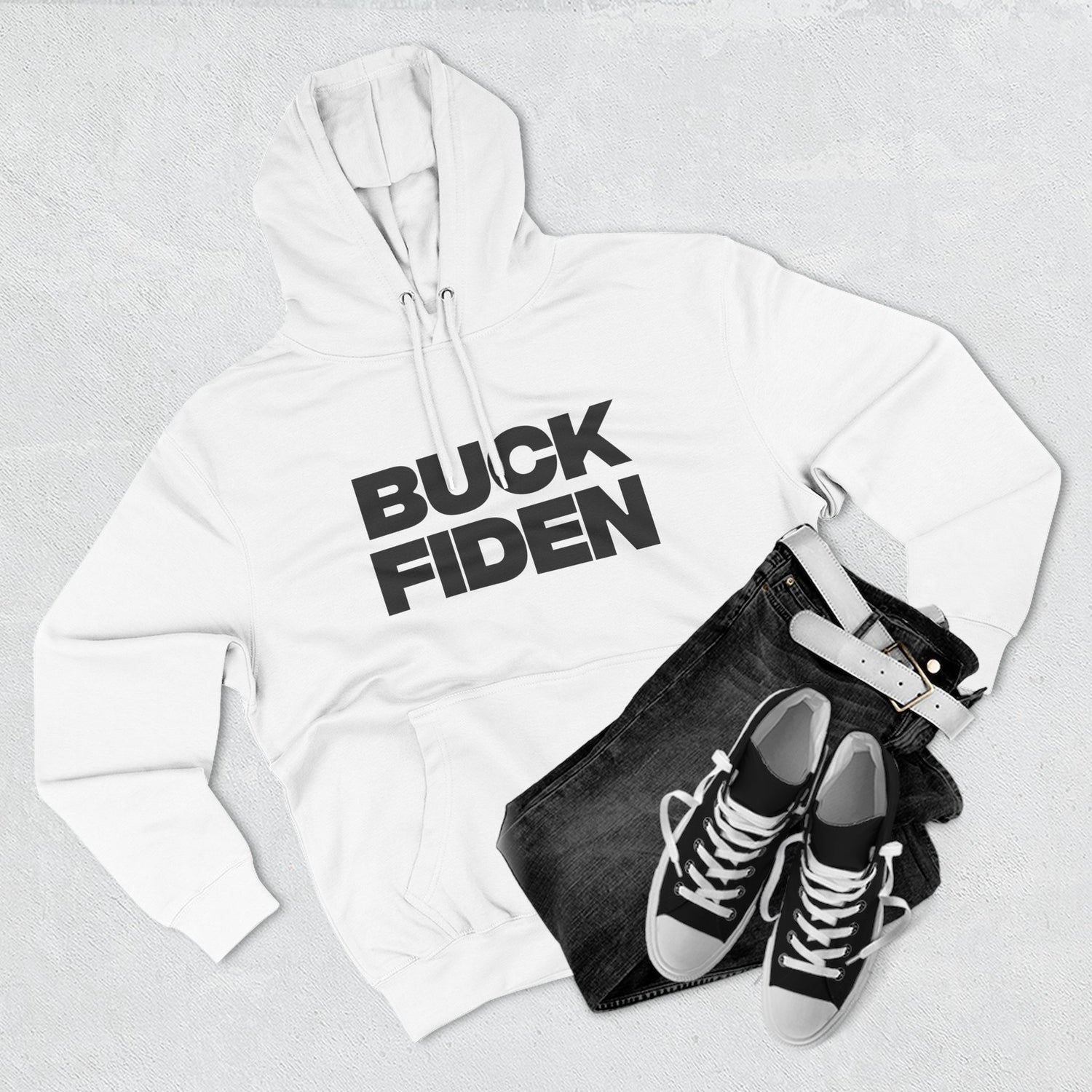 "Buck Fiden" Hoodie — Bold Text Political Satire Streetwear Pullover for Trendsetters