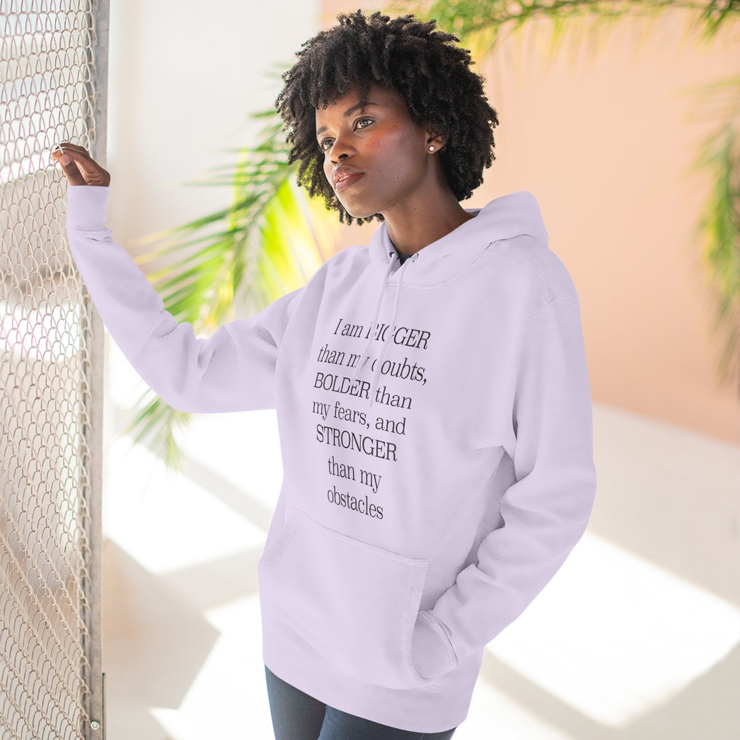 "I am BIGGERthan my doubts, BOLDER than my fears, and STRONGER than my obstacles" Hoodie — Positive Affirmation Art Pullover for Trendsetters