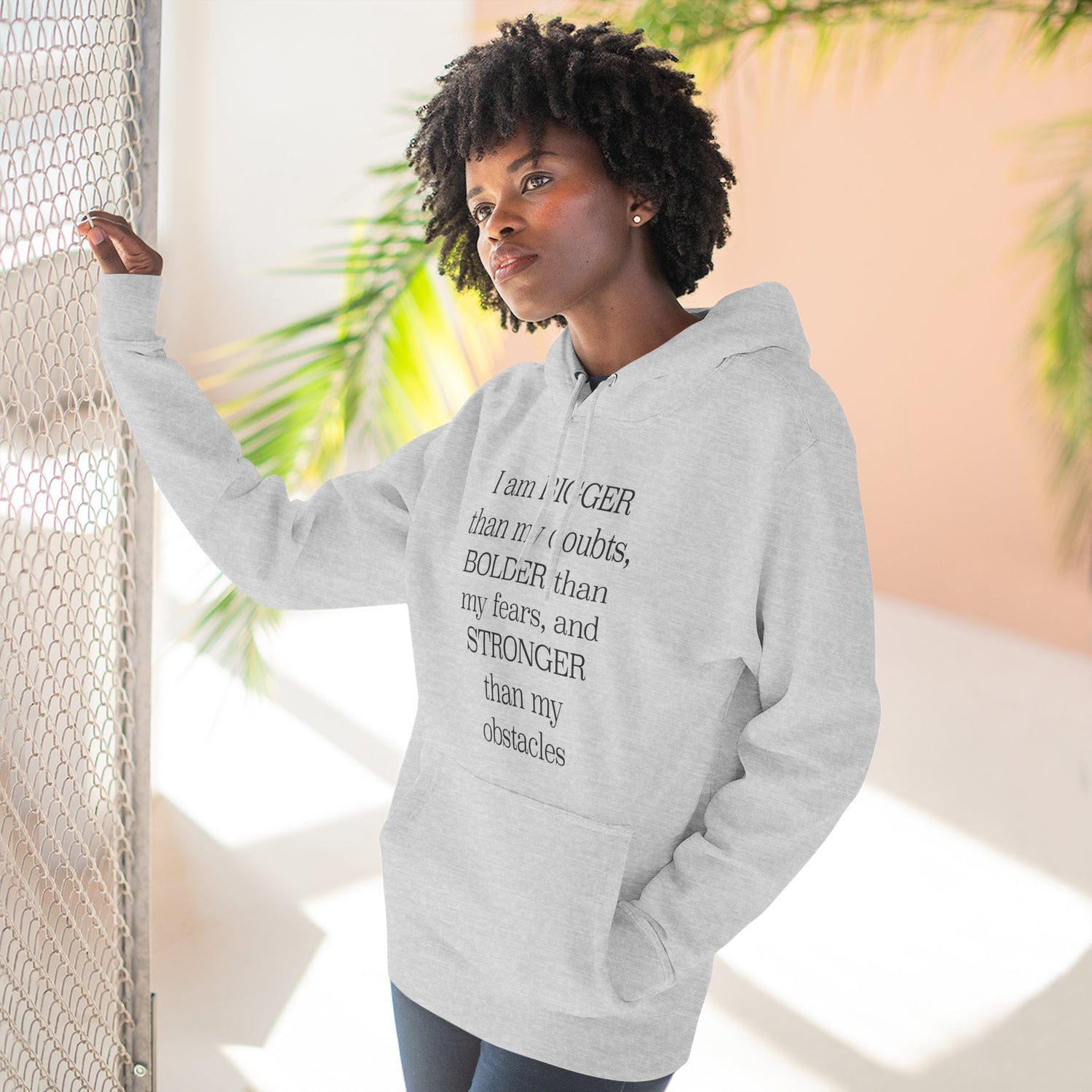 "I am BIGGERthan my doubts, BOLDER than my fears, and STRONGER than my obstacles" Hoodie — Positive Affirmation Art Pullover for Trendsetters