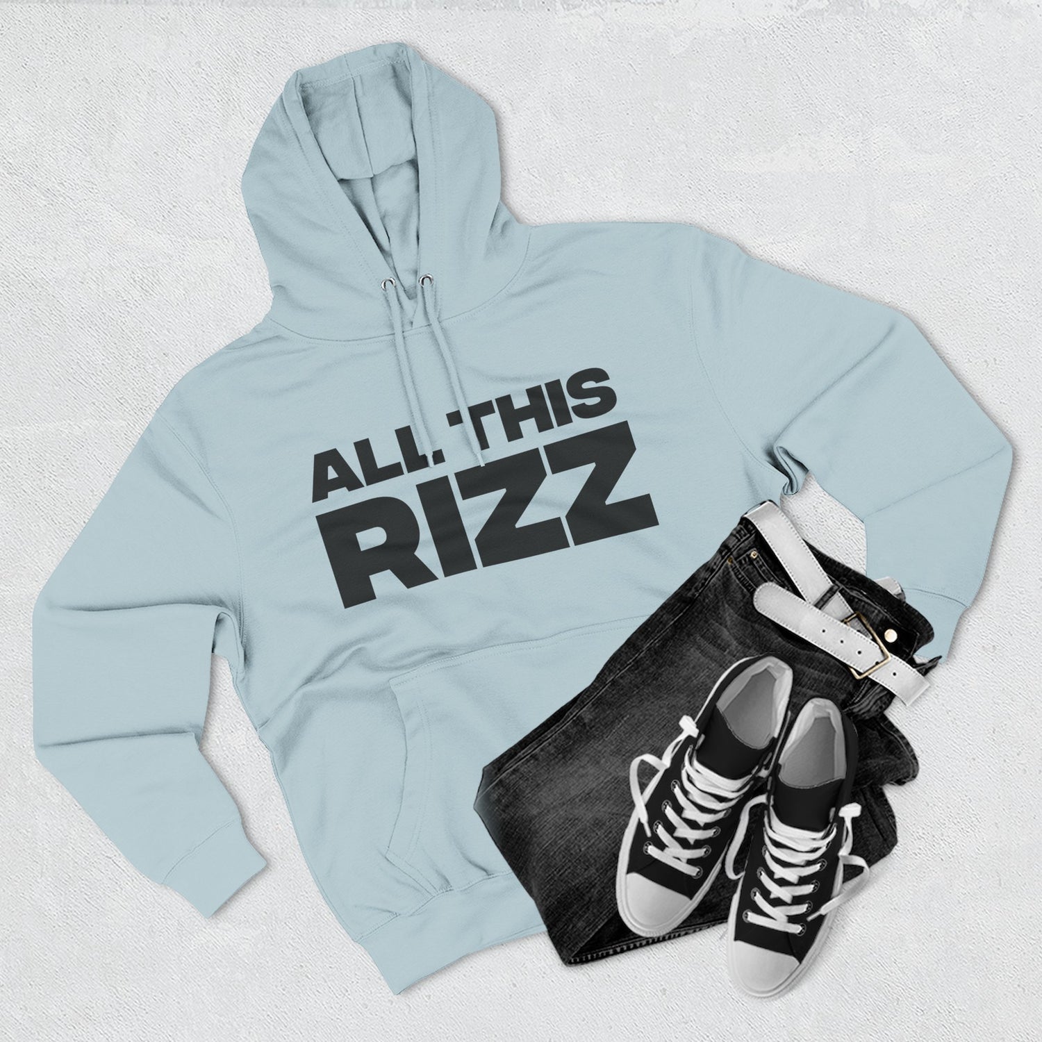 "All This Rizz" Hoodie — Bold Text Streetwear Pullover for Trendsetters