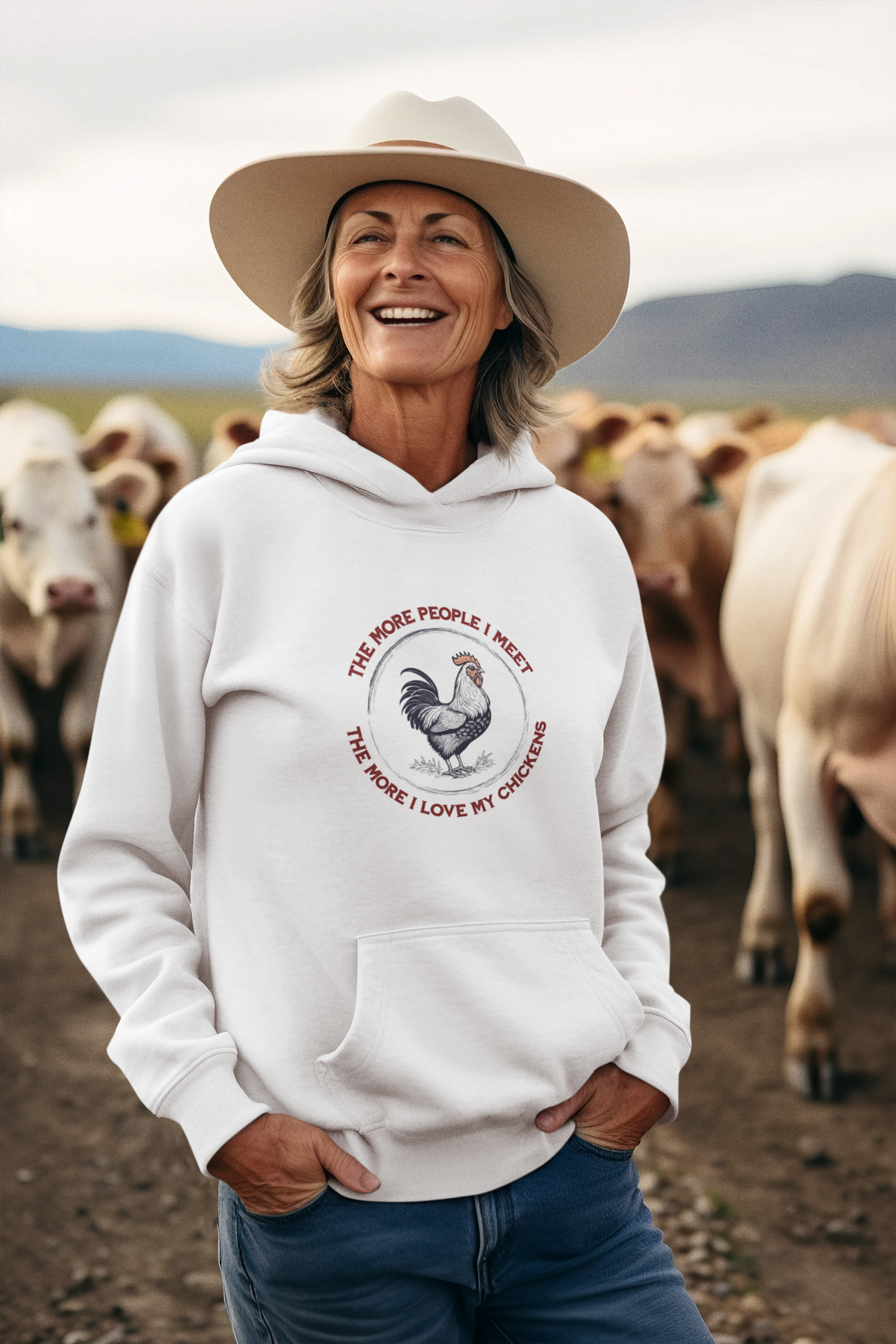 Rooster Illustration Hoodie | "The More People I Meet The More I Love My Chickens"