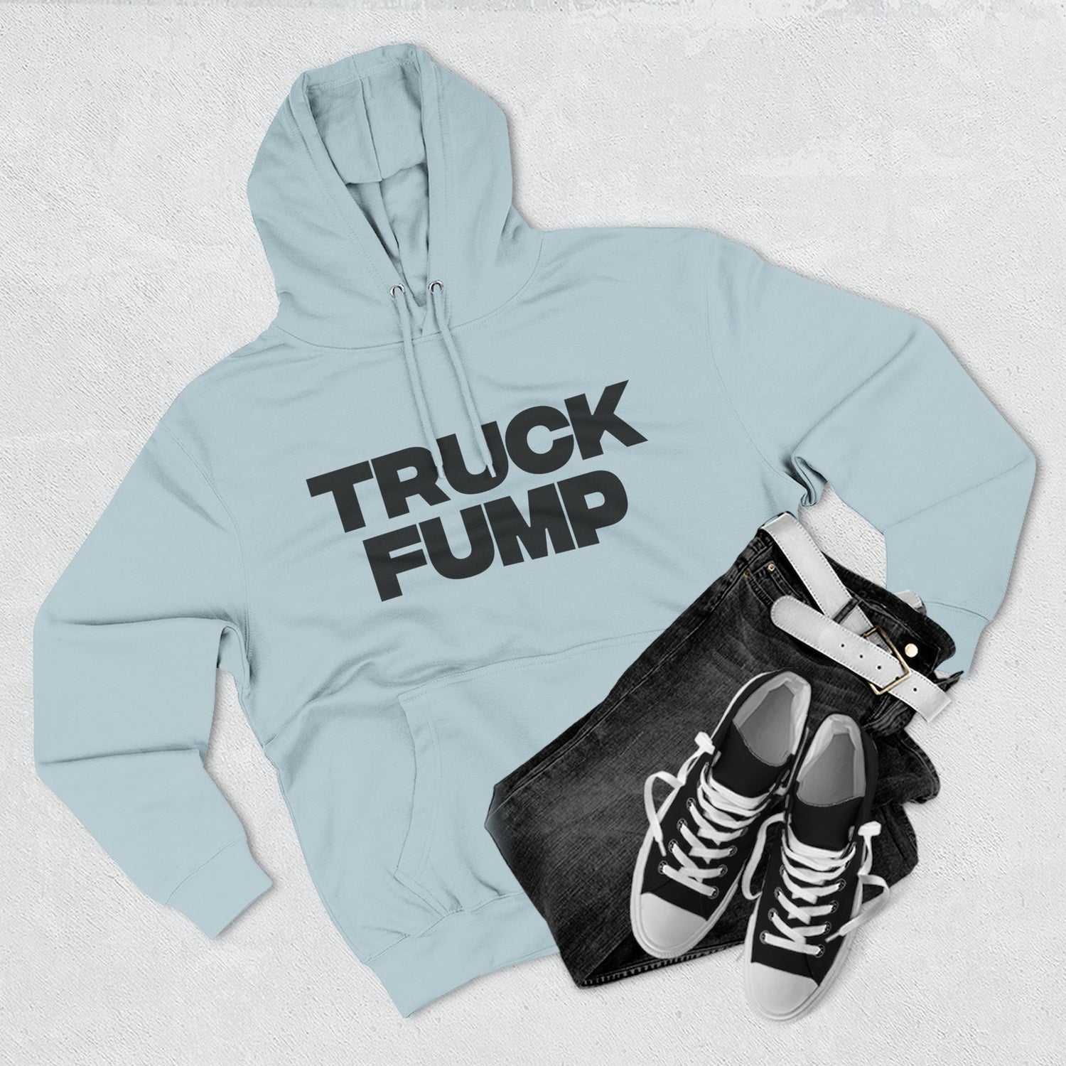 "Truck Fump" Hoodie — Bold Text Political Satire Streetwear Pullover for Trendsetters