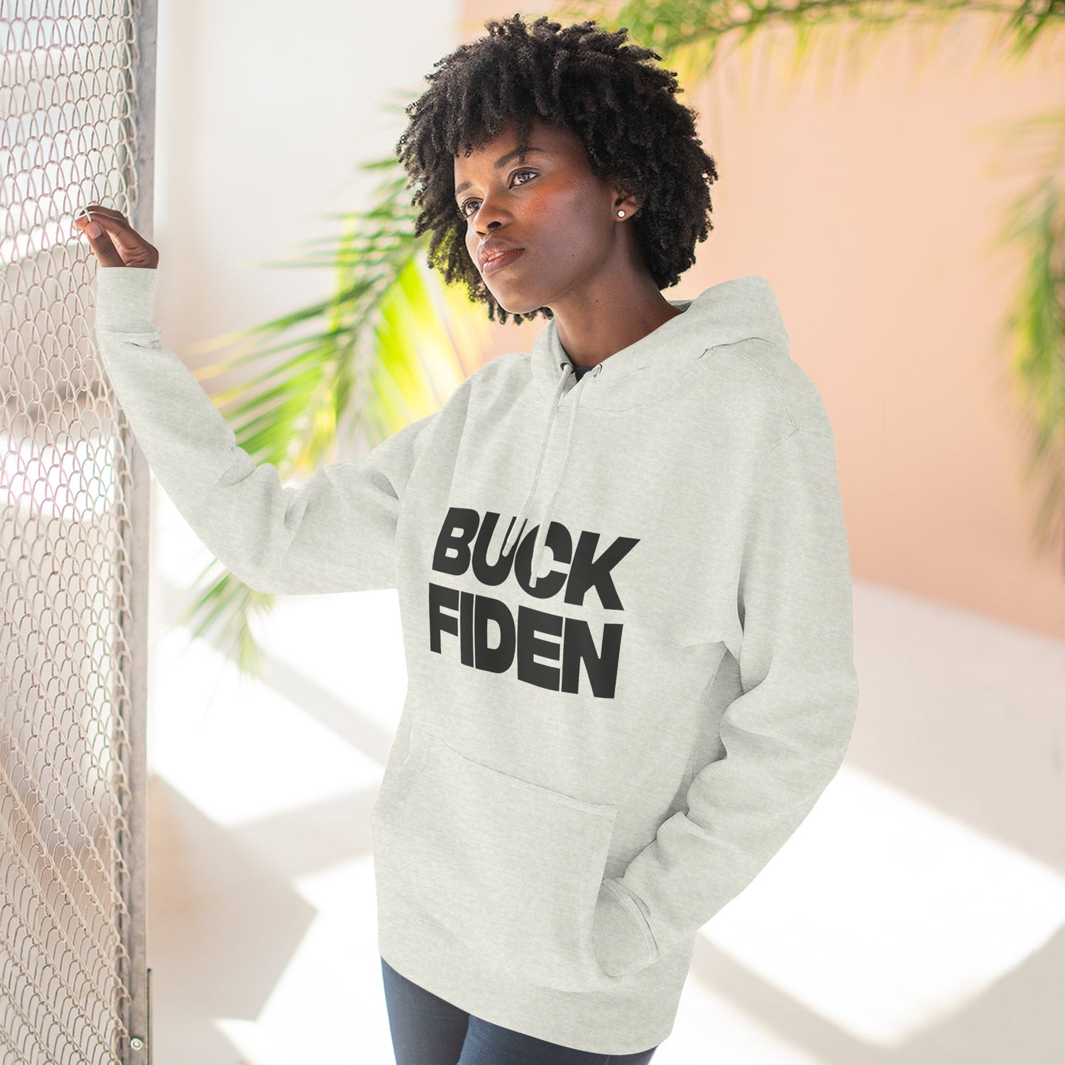 "Buck Fiden" Hoodie — Bold Text Political Satire Streetwear Pullover for Trendsetters
