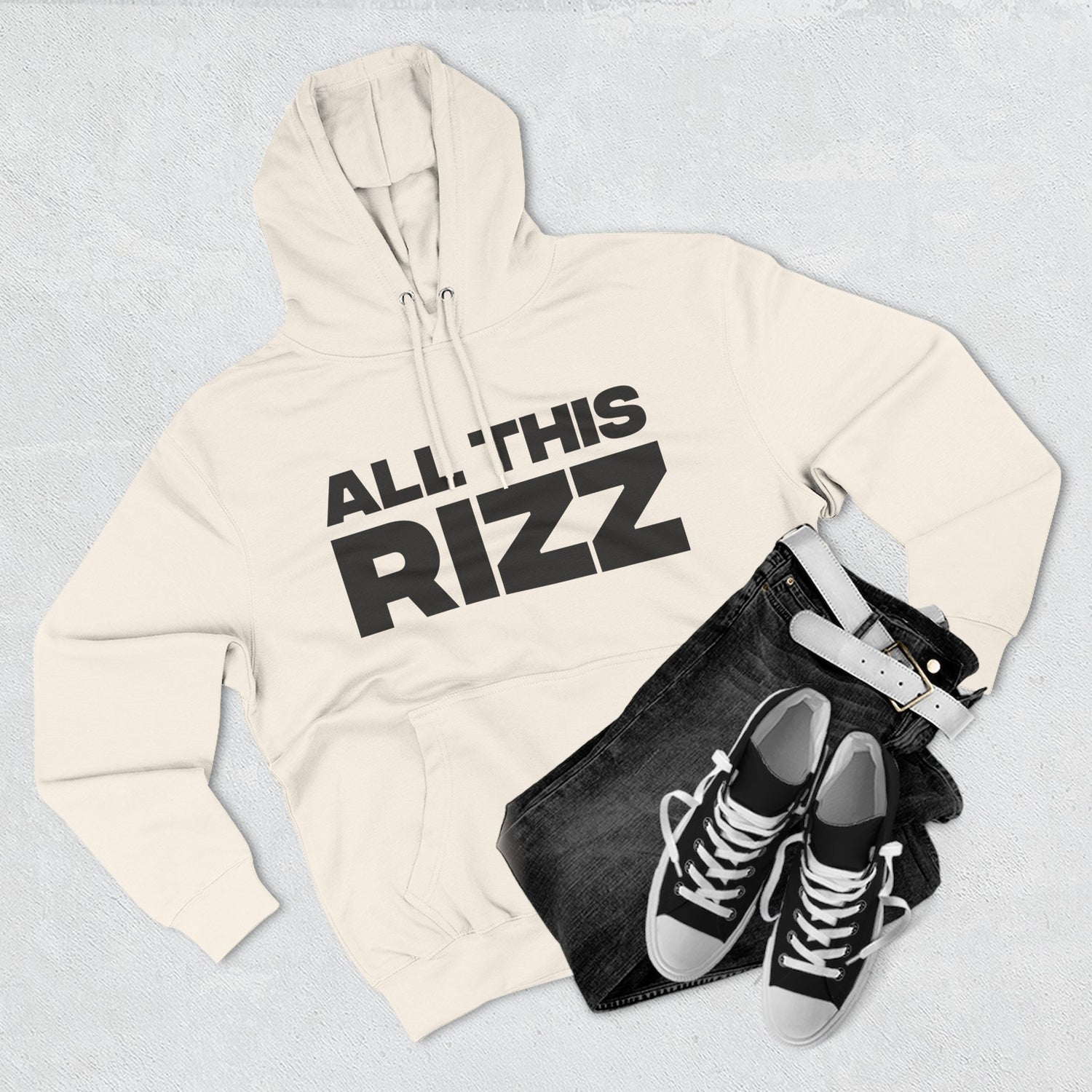 "All This Rizz" Hoodie — Bold Text Streetwear Pullover for Trendsetters