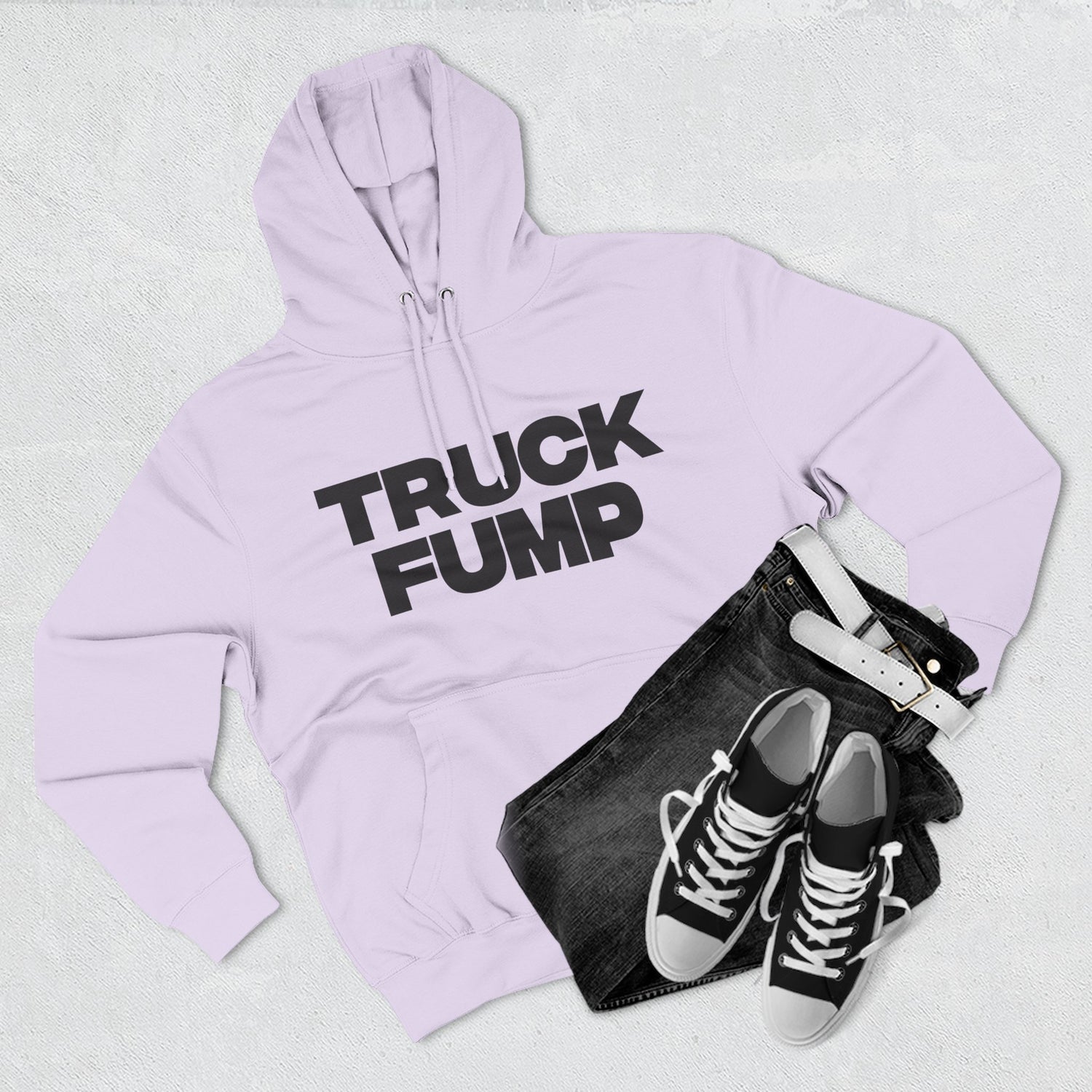 "Truck Fump" Hoodie — Bold Text Political Satire Streetwear Pullover for Trendsetters