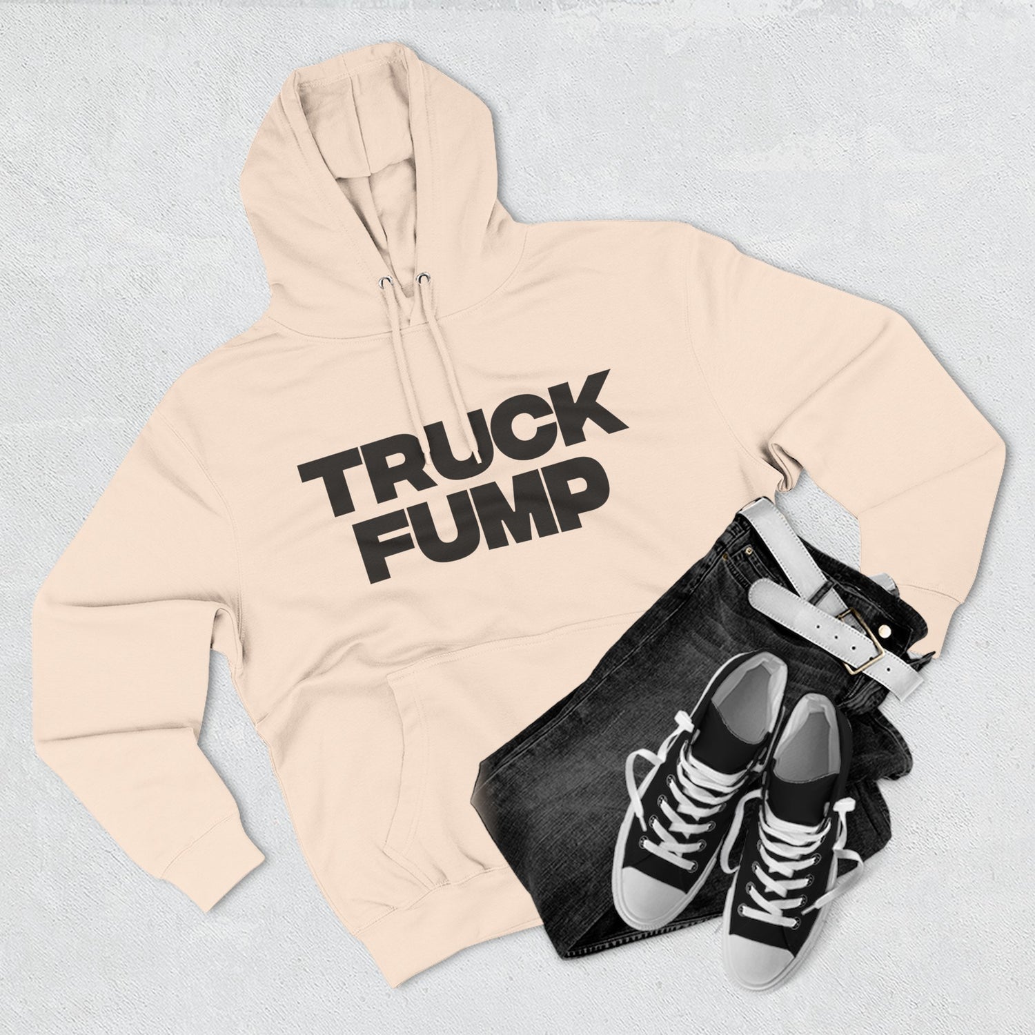 "Truck Fump" Hoodie — Bold Text Political Satire Streetwear Pullover for Trendsetters